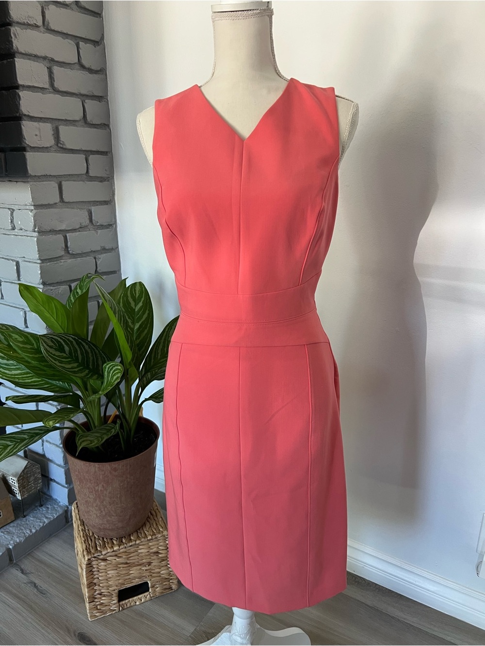 White House Black Market Coral Midi Sheath Dress